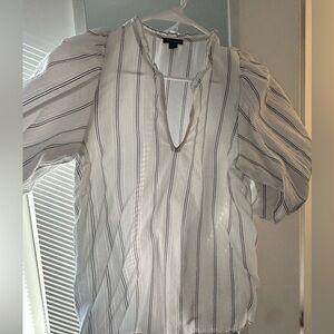 Banana Republic White and Black Striped Blouse